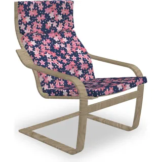ABAKUHAUS Navy und Blush Poäng Sessel Polster, japanischer Frühling, Sitzkissen mit Stuhlkissen mit Hakenschlaufe und Reißverschluss, Dark Blue Coral Pink - Navy