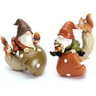 VALERY MADELYN 2er Herbstdeko Gartendeko Figuren,Kunstharz Zwerge Tiere für Herbst Dekoration Innen und Draußen,Fall Decor,Pilze Deko,Gartenfiguren Wichtel,Geschenk Thanksgiving Erntedank,11/13cm