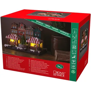 Konstsmide LED Fiberoptikhaus Stadtszene und Weihnachtsbaum, mit Musik, bunte Dioden,
