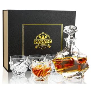 KANARS Whisky Karaffe und Gläser Set, 750 ml Whiskey Dekanter mit 4x 260 ml Gläser, Bleifrei Kristallgläser, 5-Teiliges Whisky Geschenkset, Luxuriös Geschenk Transparent