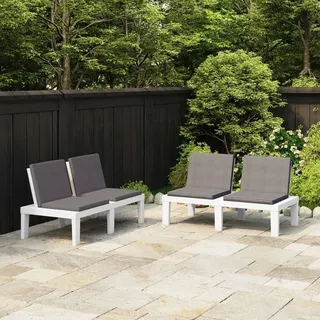 The Living Store Gartenbänke mit Kissen 2 Stk. Kunststoff Weiß - Weiß
