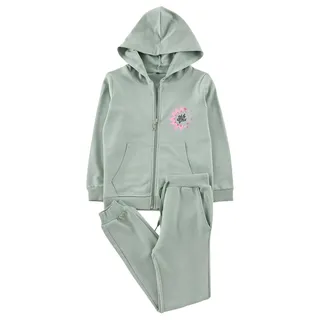 TRENDYOL Mint Cotton Girls Patterned Hooded Cardigan-Pants Knitted Bottom-Top Set Tkdaw25Au00040