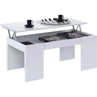 Habitdesign, höhenverstellbarer Couchtisch, Wohnzimmertisch multifunktional, modernes Design in Weiß Hochglanz, Maße: 100 x 43–54 x 50 cm (B x H x T), Modell Kendra