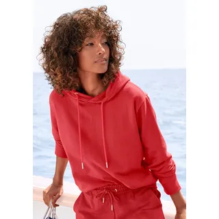 Kapuzensweatshirt H.I.S, Damen, Gr. 48/50, rot, Interlock, Obermaterial: 60% Baumwolle, 40% Polyester, unifarben, bequem normal, Rippbündchen, Sweatshirts Kapuzensweatshirt, im maritimen Stil, Loungewear, Loungeanzug, Hoodie