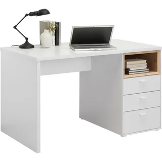 Hom`in Schreibtisch , Weiß, Eichefarben , Metall , 3 Schublade(n) Schubladen , rechteckig , Wange , 70x74x120 cm , Stauraum , Büromöbel, Schreibtische, Schreibtische