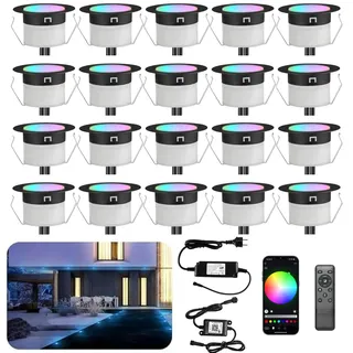 bodeneinbaustrahler aussen rgbw, wifi Led einbaustrahler außen 12v mini Led spot Light Terrassenbeleuchtung, Wasserdicht IP67, LED einbauleuchten mit Fernbedienung Kompatibel mit Alexa Google Home