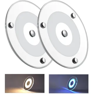Obeaming 12V LED Deckenleuchte Wohnmobil, Dimmbar Panel Leuchte 120mm 4,5W 400LM Zwei Farbe (Warm Weiß/Blau) mit Touch Schalter Rund Aufbauleuchte für Boot Yacht Innenbeleuchtung, 2 Stück 3000K