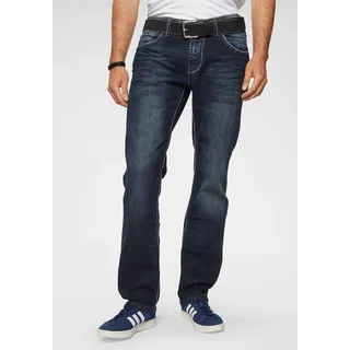 Straight-Jeans CAMP DAVID "NI:CO:R611", Herren, Gr. 38, Länge 30, blau (schwarz, used), Denim/Jeans, Obermaterial: 99% Baumwolle, 1% Elasthan, straight fit, Jeans Straight-Jeans, mit markanten Steppnähten