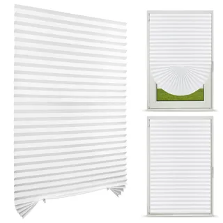 NUTKIT Plissee ohne Bohren, Fenster Plissee 90x180cm (BxH), Blickdicht Sichtschutz Plisseerollo Faltrollos zum Kleben,50% Sonnenschutz Verdunkelung Lichtdurchlässig Rollo für Innen Fenster&Tür(Weiß)