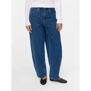 Vero Moda Mom-Jeans VERO MODA "VMBILLIE HR BARREL ANK JEANS LI3142 NOOS", Damen, Gr. 31, Länge 32, blau (medium blau denim), Denim/Jeans, Obermaterial: 100% Baumwolle, unifarben, oversize, Jeans