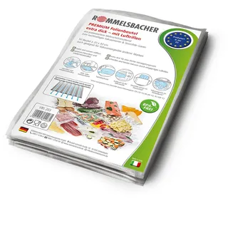 Rommelsbacher VBS 203 Profi Folienbeutel 20 x 30cm, 50 Stück, BPA-frei, extrem stark & reißfest 210μm, eingeprägte Luftrillen, wiederverwendbar, Sous vide, Made in Europe, für alle Balkenvakuumierer