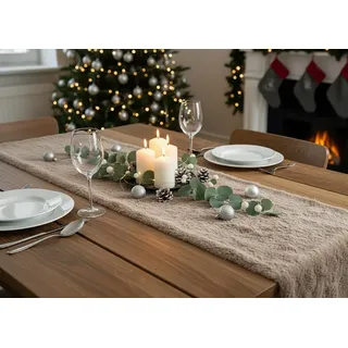 KAMACA Tischläufer 28×200 cm Kuschelfell in Lammfell-Optik Flauschiges Tischband Winter Weihnachten für Esstisch Sideboard Couchtisch weich zum individuellen Dekorieren (Tischläufer 28x200 cm Taupe)
