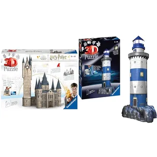 Ravensburger 3D Puzzle 11277 - Harry Potter Hogwarts Schloss - Astronomieturm - 615 Teile - Für alle Harry Potter Fans ab 10 Jahren & 3D Puzzle 12577 - Leuchtturm bei Nacht