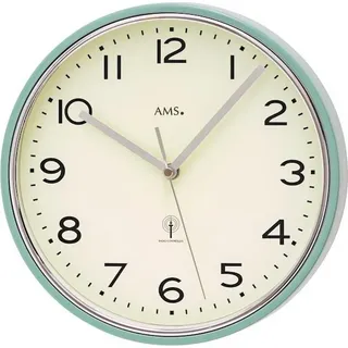 AMS 5508 Wanduhr Funk Funkwanduhr analog silbern türkis rund - Türkis
