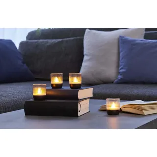 Northpoint LED Akku Lounge Lights 4er-Set mit Touchsensor Kabellos für Innen und Außen RGBW Flackereffekt Transparent schwarz