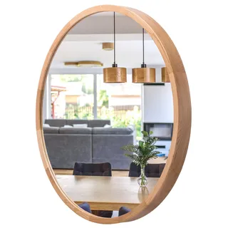 STOLARNIA PIKA Wandspiegel mit Holzrahmen (57 cm) - Spiegel Rund Holz Eiche - Runder Badspiegel für Badezimmer, Flur, Wohnzimmer, Schlafzimmer 60 cm - Braun, Naturbelassen