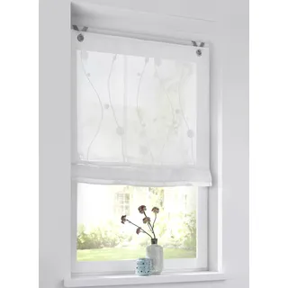 Kutti Raffrollo »Nelly« mit Hakenaufhängung ohne Bohren freihängend modern bestickt, Kreise und Ranken, weiß