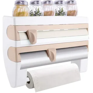 Wandrollenhalter, Küchenrollenhalter Wand Küchenabroller 3 Fach Küchenwandregal Papierrollenhalter Praktischen Schneidabroller Küchenrolle Alufolie Küchenregal mit Scharfen Klingen