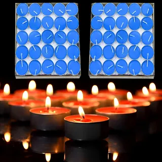 CINY 50 Stück Teelicht Kerzen, kleine Größe 2 Stunden Brenndauer, herzförmige Paraffin-Kerze, romantische Hochzeit Liebhaber Vorschlag Bekenntnis Artefakt, rauchfreie Tee-Wachs, Outdoor (blau)