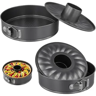 CHIHEUNG 2er Set Springform 26cm/28cm, Runde Backform mit Flach- und Rohrboden, Auslaufsichere Tortenform aus Kohlenstoffstahl, Antihaftbeschichtet, Schwarz