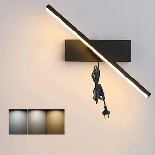 LYTLM Schlafzimmer Wandleuchte Mit Stecker Und Kabel, LED Spiegelleuchte mit Schalter, Nachttischlampe Dimmbar Innen Leselampe Badezimmer Wandlampe Kinderzimmer Wandbeleuchtung 330° Drehbar 6W (Schwa