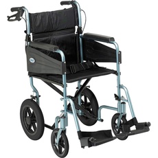 Days Escape Wheelchair, Lite Aluminium, Lightweight and Foldable Frame, Mobility Aids, Attendant-Propelled, Comfort Travel Chair with Removable Footrests, Standard Size, Silver/Blue