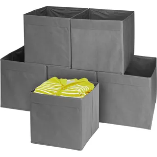 MATANA 6er-Set Faltbare Stoff-Aufbewahrungsboxen 33x33x37cm - Vielseitige Organizer für Kleidung, Spielzeug & Wohnaccessoires - Grau