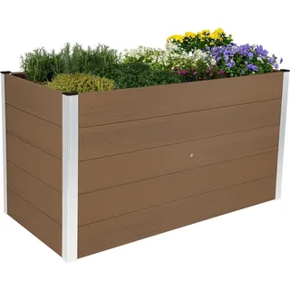 dobar® XXL Hochbeet aus WPC – WPC Pflanzkasten mit Aluminium-Kanten – Großes Gartenbeet mit Bodenkontakt – Pflegeleichtes Holz-Kunststoff Hochbeet 700L – 150x70x75 cm - Hellbraun