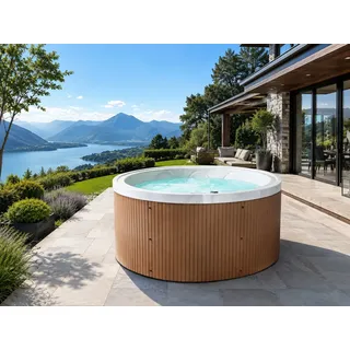Runder Outdoor Whirlpool Hot Tub weiß braun 200 cm Rund Heizung Ozon 5 Personen