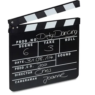 Relaxdays - Filmklappe Holz, Regieklappe, Synchronklappe, Clapperboard, beschriftbar, Deko (H x B: 26 x 30 cm) (Medium)