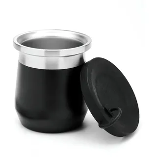 balibetov Mate Becher – 270 ml Yerba Mate Tasse aus Edelstahl mit doppelwandiger Isolierung, rutschfester Basis & auslaufsicherem Silikondeckel – Argentinischer Mate (SCHWARZ)