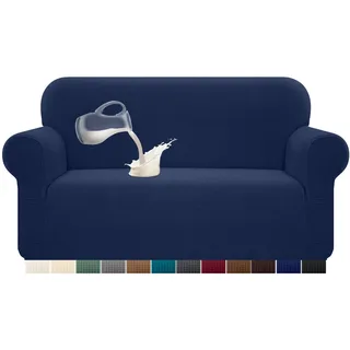Granbest Stretch Wasserdicht Sofabezug 1 Stück Sofahusse Spandex Jacquard Elastische Couchbezug mit Anti-Rutsch-Schaumstoffe (2 Sitzer, Dunkelblau)