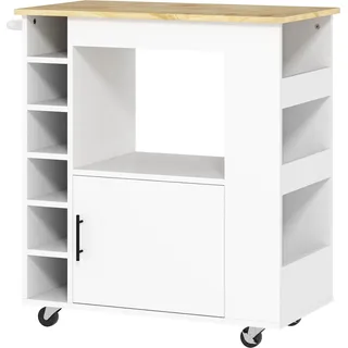 Fortuna Lai Küchenwagen Servierwagen mit Arbeitsplatte, Ablagen, Weinregalen, Küchenschrank Rollwagen mit Soft-Close-Scharnieren, Griff, Kücheninsel für Büro, 83x40x83cm, Eiche - Braun