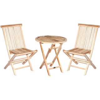 Ambientehome 3tlg Balkonset Teakholz Klappstuhl Klapptisch Ø 60 cm rund Bistroset Teakholz 3-teilig