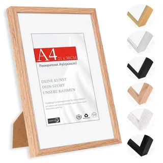 HIMEETIME® 1x Bilderrahmen für DIN A4 21 x 30 cm Natur Holz Eiche Dünner Rahmen,Picture Frame 21 x 29,7cm Diplom- und Dokumentenrahmen mit Folienabdeckung - Wandmontage oder Tischaufsteller