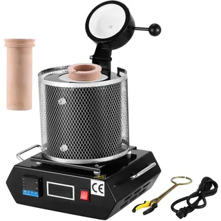 Vevor Goldschmelzofen 1350 W 1150 °C Max. Temperatur, digitaler elektrischer Schmelzofen 3 kg Keramiktiegel zum Gießen & Raffinieren von Edelmetallen, zur Verarbeitung von Gold Silber Aluminium