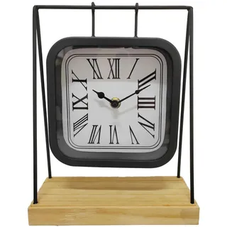 Ambia Home Tischuhr , Braun, Schwarz , Metall, Glas, Holzwerkstoff , 20x25x8 cm , RoHS, Ce , Dekoration, Uhren, Tischuhren