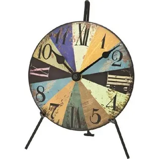 AMS 1164 Tischuhr Quarz analog bunt schräg Metall vintage shabby antik - Bunt, Beige