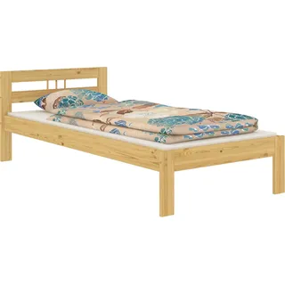 Kieferbett Massivholz natur Einzelbett 80x200 Bettgestell Zubehör wählbar Bettrahmen V-60.64-08Rollrost und Matratze inkl. - Naturbelassen