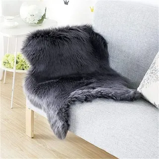 YDFYX Lammfell Schaffell Teppich Kunstfell Dekofell in Super weich Lammfellimitat Teppich Longhair Fell Optik Nachahmung Wolle Bettvorleger Sofa Matte (Schwarz, 75 x 120cm)