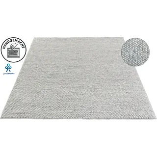 Wollteppich "Ainhoa, handgewebt, Wolle" Gr. 1, grau, B:60cm H:12mm L:90cm, Kunstfaser, Wolle, LEGER HOME BY LENA GERCKE, Teppiche, Wollteppich, einfarbig, Wolle, Teppich, Wohnzimmer, Schlafzimmer, Esszimmer