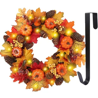 Erntedank-Dekoration, künstlicher Herbstkranz, Ahornblatt, Ernte, Kürbisse, Glocken, Eicheln, Beeren, Ahornblätter, Kranz für die Haustür, für Halloween, Heimdekoration