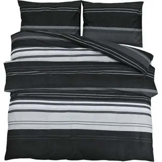 Bettwäsche-Set Schwarz und Weiß 200x220 cm Baumwolle - Schwarz