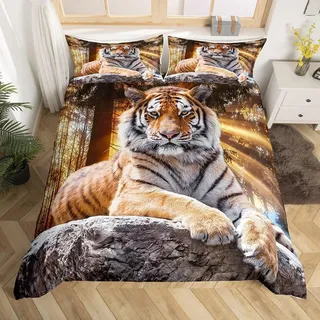 Homemissing Tiger Bettwäsche Safari Tiger Bettbezug 140 x 200 cm Kinder Jungen Wilde Tiere Bettwäsche-Set, weich, Mikrofaser, Bettbezug
