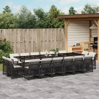 Best Möbel Gartenmöbel Set Balkonmöbel-Set 17-tlg. Garten-Essgruppe mit Kissen Schwarz Poly Rattan - Gartenmöbelgarnituren CL6759210 7parcel - Schwarz