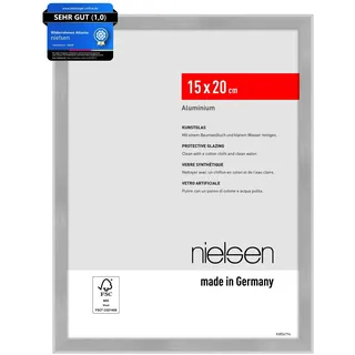 nielsen Bilderrahmen, 15 x 20 cm, Aluminium, Silber matt, Fotorahmen zum Auftstellen im Hoch- & Querformat, bruchsicheres Kunstglas, Atlanta