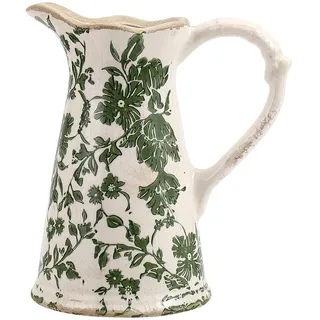 KRYSTHIA Grüne Keramikvase – Vintage toskanischer Stil mit Chinoiserie Blumenmuster, rustikale Bauernhaus-Heimdekoration für Wohnzimmer, Bücherregal, Büro, Grand Millennial Stil