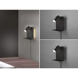 2er Set LED Wandleuchten mit Schalter, Stecker und USB Ladefunktion, Schwarz - Schwarz