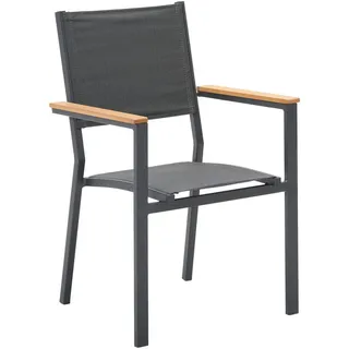 Ambia Garden Gartenstuhl , Anthrazit , Holz, Metall, Textil , Eukalyptusholz , massiv , eckig , 59x89.5x58 cm , Bsci , stapelbar, wetterbeständig, UV-beständig , Holzmöbel, Sitzgelegenheiten Holz, Gartensessel Holz