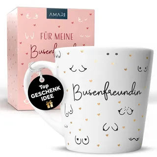 Amari® Tasse für die beste Freundin – Geschenk mit Humor – Kaffeebecher für die Busenfreundin – Teetasse mit witziger Botschaft – Dankeschön für die Freundin
